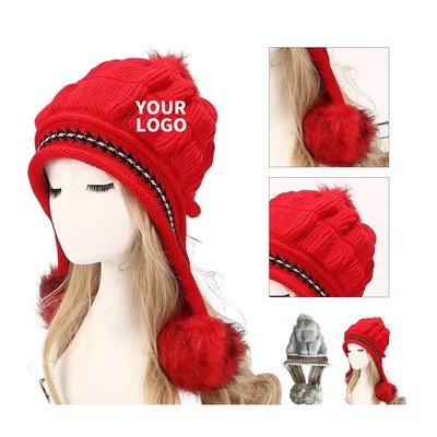 Knitted Beanie Pom Hat 11.9 x 8.7"