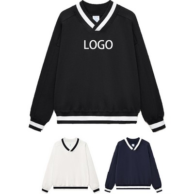 380G Pure Cotton V-neck Contrast Color Sweatshirt
