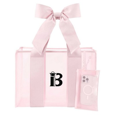 Bow Design PVC Translucent Tote Bag w/ Phone Pouch