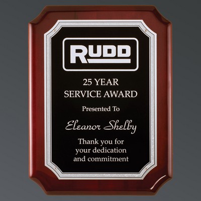 Rosewood Piano Finish Plaque, Black Aluminum/Silver Florentine, Large (9"x12")