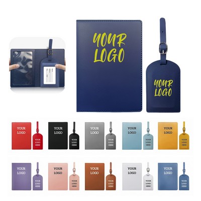 Premium PU Leather Passport Holder & Luggage Tag Set
