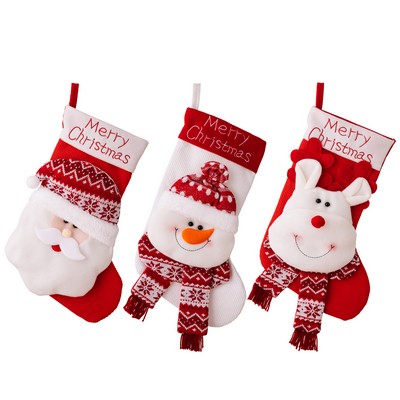 Christmas 3D Stocking Santa Reindeer Knitted Sock Kids Gift Bag Red Holiday Stocking