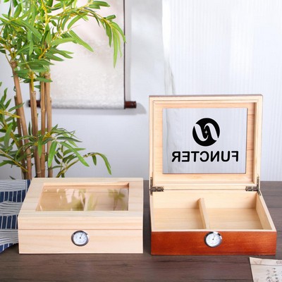 Cedarwood Cigar Humidor With Zinc Alloy Accents&Acrylic Viewing Window