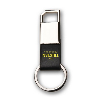 Black Leatherette Metal Clip-On Key Chain