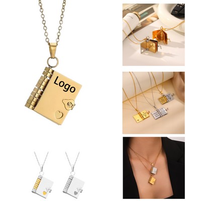 Stainless Steel Book Necklace Pendant