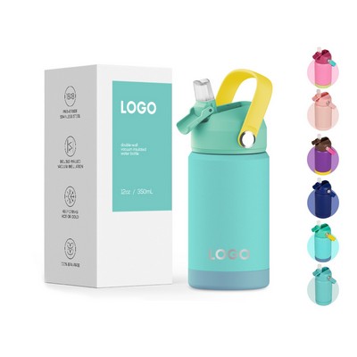 12oz Leak-Proof Spill-Proof Vacumm Insulated Kids Water Bottle w/ Straw