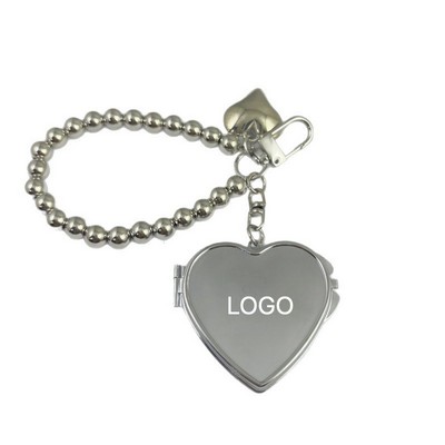 Heart Shaped Mirror Keychain with Bow Double Sided Compact Mirror Bag Charm Valentine's Day Gift