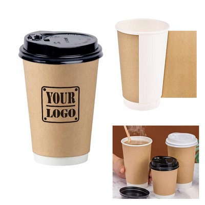 16 Oz. Double-walled Kraft Paper Cup With Lids