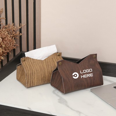 Leather Wood Grain Tissue Box Holder