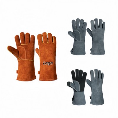 Premium Leather Heat-Resistant BBQ Gloves for Grilling Baking and Outdoor Cooking