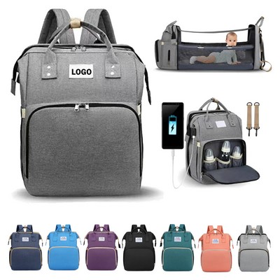 Multifunction Diaper Backpack with Foldable Crib