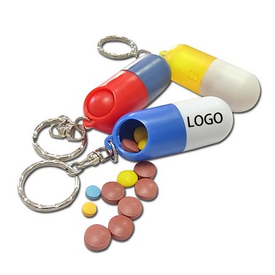 Capsule-Shaped Pill Box With Keychain