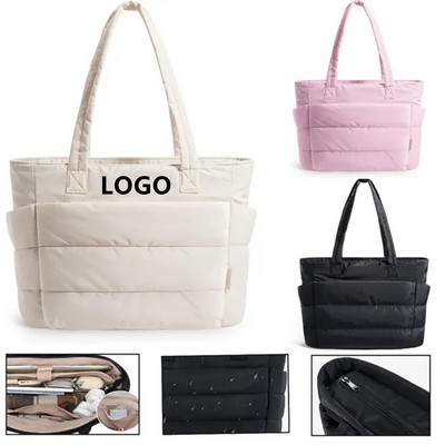 Lightweight Puffy Tote Bag with Compartments