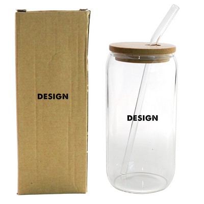 16 Oz Bamboo Lid Jar with Straw