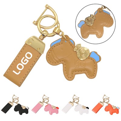 Adorable PU Leather Pony Hand Rope Keychain With Custom Logo
