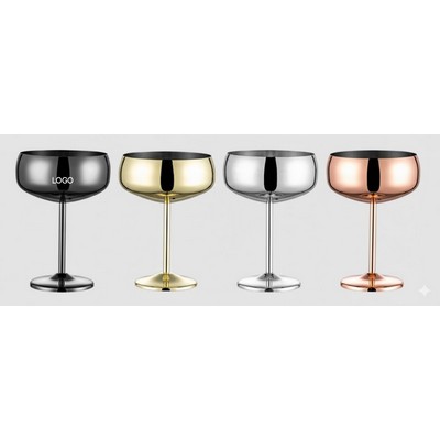 304 Stainless Steel Martini Glass Wide-Rim Low-Profile Cocktail Coupe Premium Gold-Plated