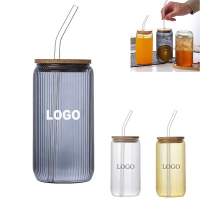 Bamboo-Lid High Borosilicate Glass Water Cup With Straw