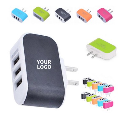 3-Port LED USB Wall Charger Drop Proof Fire Proof Multi Protection Safety