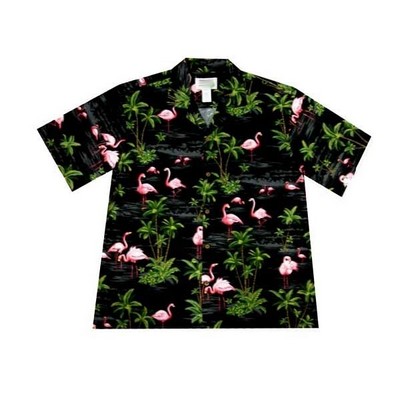 Black Hawaiian Cotton Poplin Shirt w/ Button Front & Short Sleeves