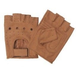 Premium Brown Leather Fingerless Gloves w/ Vented Back