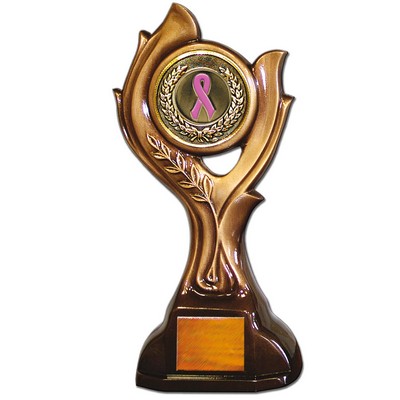 Stock 15" Victory Trophy- 2" Pink Ribbon Coin With Engraving Plate