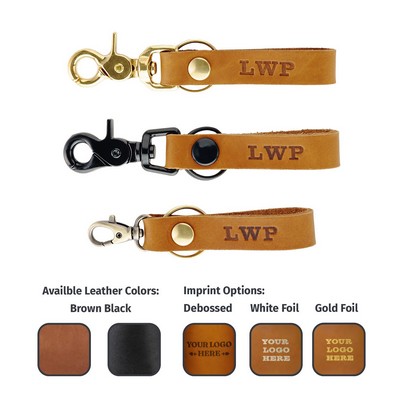 Full-Grain Leather Belt loop Keychain w/ Brass Scissor Clip/Slim- Made in USA