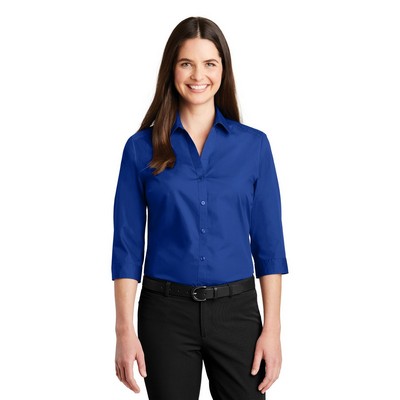 Port Authority® Ladies 3/4 Sleeve Carefree Poplin Shirt