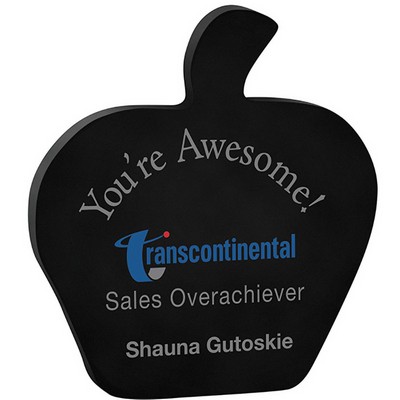 Black Apple Paper Weight (4 1/8"x 4 5/8"x 3/8") Screen-Printed