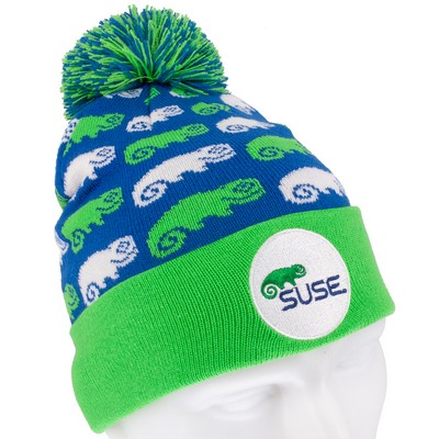 Completely Custom Knitted Beanie with Cuff, Pom and Embroidery