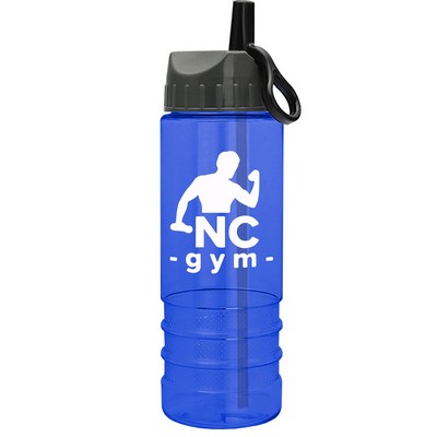 24 Oz. Salute Transparent Bottle w/Ring Straw Lid