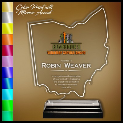 12" Ohio Clear Acrylic Award with Color Print and Mirror Accent