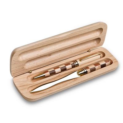 Premade Pen Set - Maple Wood Box with Wooden Ballpoint Pen & Letter Opener