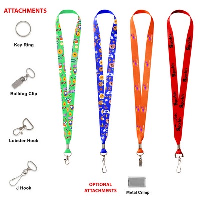 3/4" Full Color Dye-Sublimated Lanyard W/ Metal Crimp & Optional Clamp