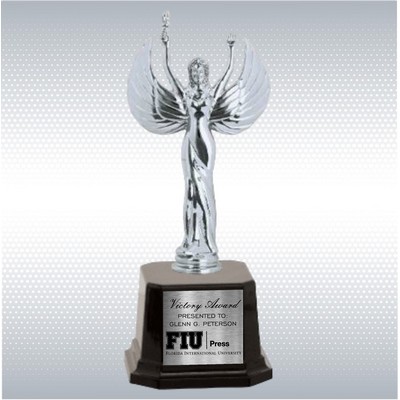 8 1/2" Silver Metal Female Victory on Gloss Black Finish Base Trophy