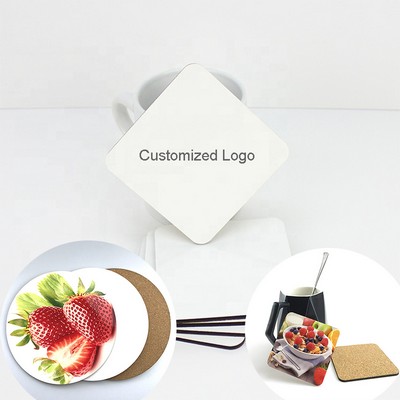 3 3/4" Customized Sublimation Square Round MDF Cork Coaster