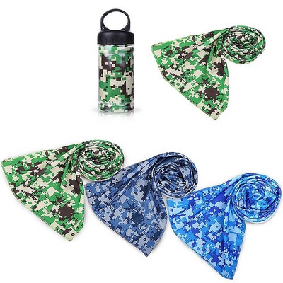 Camouflage cooling towel with CARABINER CASE