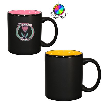 10.5 Oz. Vitrified Restaurant Quality Hilo C-Handle Satin Black / Yellow, Full Color Dishwasher Safe