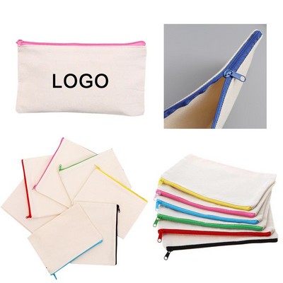 7"x4 3/5" Eco-Friendly Natural Canvas Makeup/Stationery Bag w/Zipper Closure (MOQ 100Pcs)