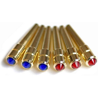 Brass Cribbage Pegs with Swarovski Austrian Crystals & Velvet Pouch - Set of 6 (3 Red, 3 Blue)