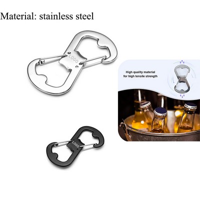 Stainless Steel Dual Carabiners Double-Sided Bottle Opener Keychain