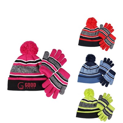 2Pcs Kids Winter Knit Hat/Gloves Set