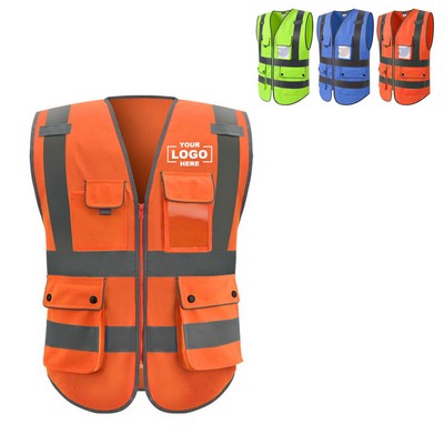 High Visibility Reflective Safety Vest with Zipper
