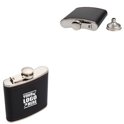 6 Oz. Black PU Leather Stainless Flask