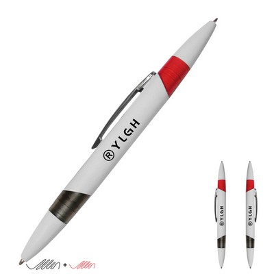 White Barrel Black Red 2 Colors Inks Pen