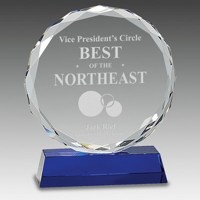 7" Round Facet Crystal on Blue Pedestal Base