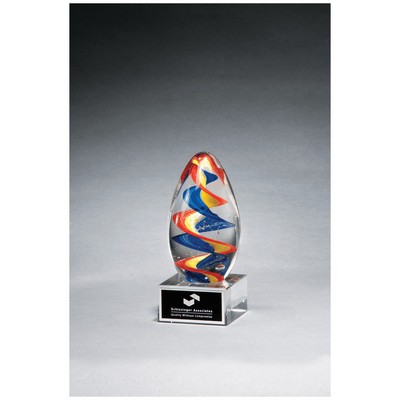 6" Colorful Egg Shaped Art Glass on Clear Glass Base