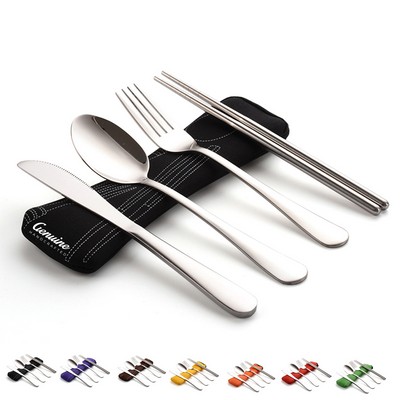 Portable Stainless Steel Camping Cutlery Set with Neoprene Case