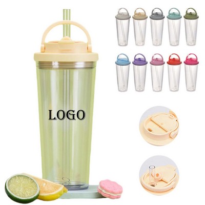Double Layer Straw Cup with Handle