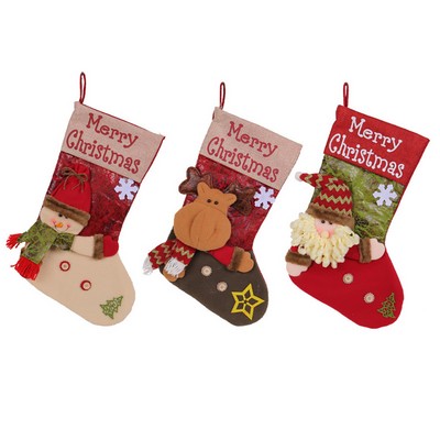 12" Custom Polyester Xmas Sock Shape Gift Bag w/Santa Claus Doll MOQ50PCS