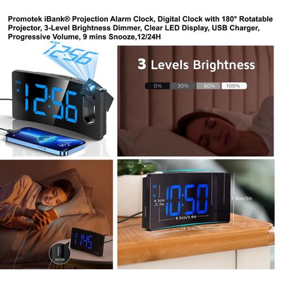 Promotek iBank® Projection Alarm Clock, Digital Clock with 180° Rotatable Projector